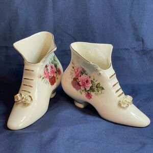 Vintage Porcelain Victorian Boot Pair – Roses & Gold Trim
